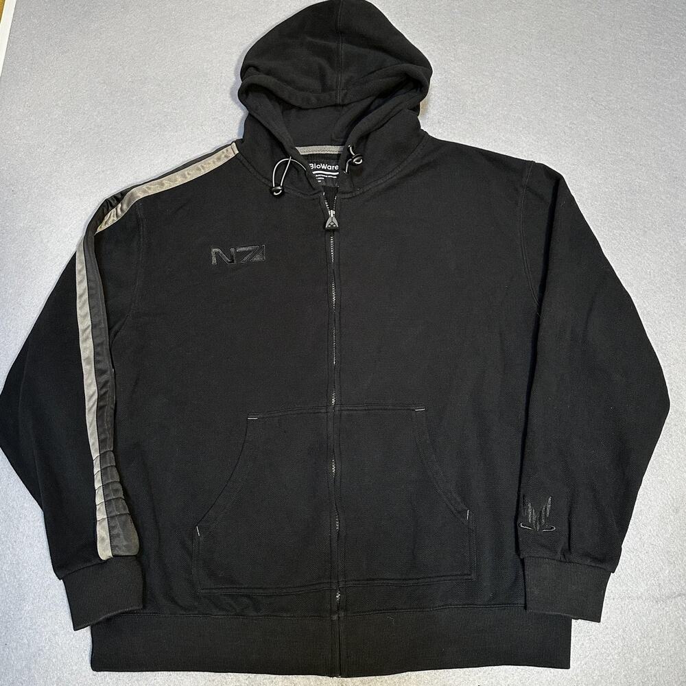BioWare Hoodie Mens XL Black Full Zip Fleece Mass Effect N7 Graphic Sweatshirt